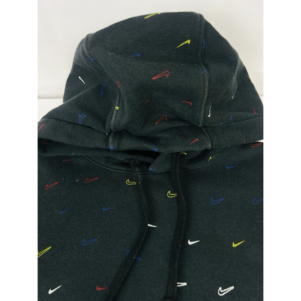 Nike Sportswear Club Fleece Allover Printed Swoosh Hoodie Mens Medium Black - Picture 7 of 16